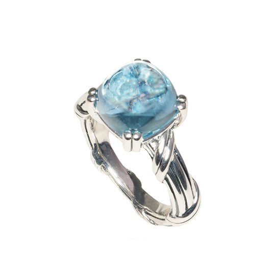 Fantasies Blue Topaz Cabochon Ring in sterling silver 10mm