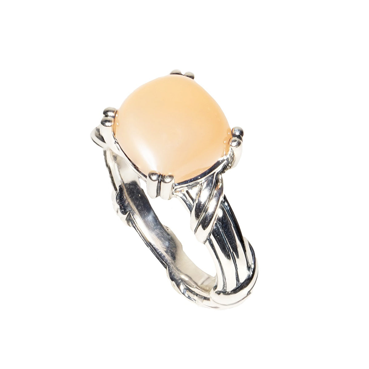 Fantasies Peach Moonstone Cabochon Ring in sterling silver 10mm