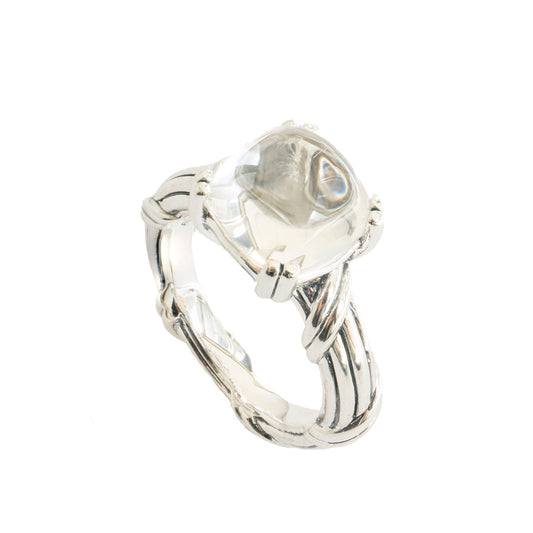 Fantasies White Topaz Cabochon Ring in sterling silver 10mm