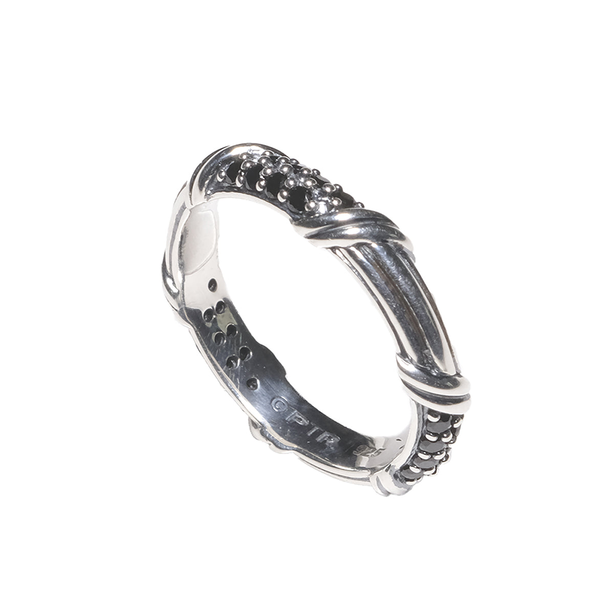 Signature Classic Pave Band Ring with black spinel in sterling silver 3mm