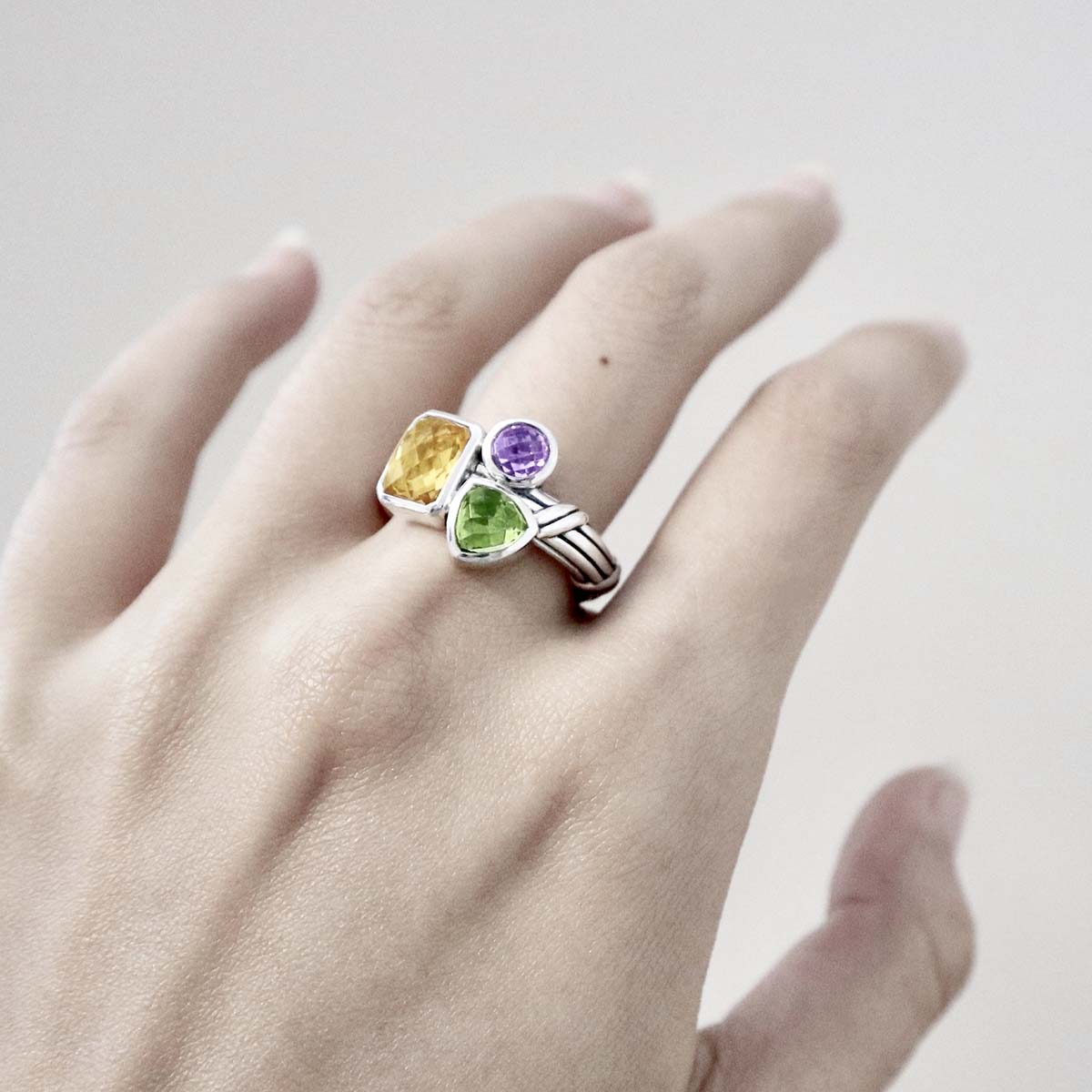 Luckyshine Monalisa Multi-Color Natural Topaz & Gemstone Silver Plated Ring - Sizes 6-10