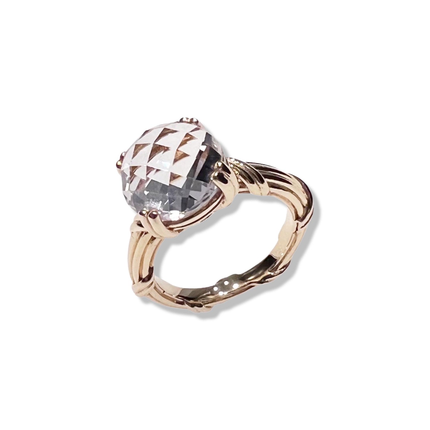 Fantasies Rock Crystal Cocktail Ring in 18K yellow gold 12mm