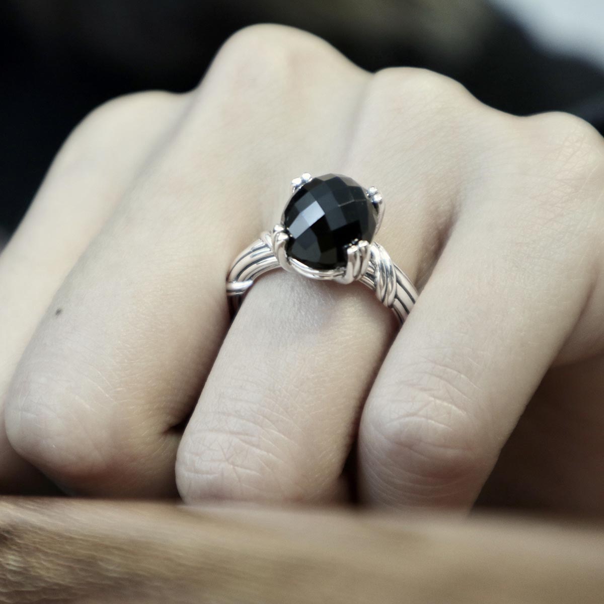 Fantasies Black Onyx Oval Cocktail Ring in sterling silver