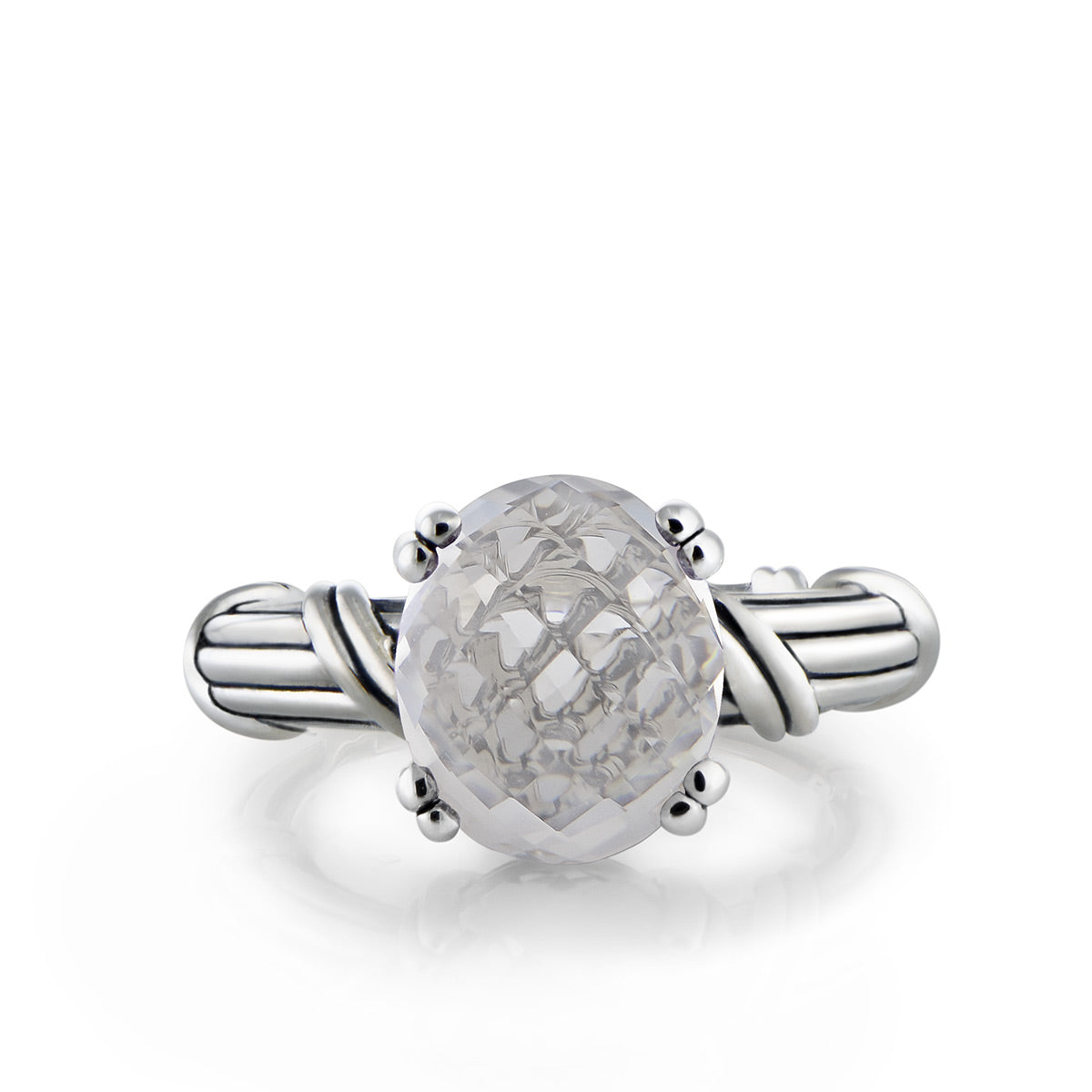 Fantasies Rock Crystal Oval Cocktail Ring in sterling silver