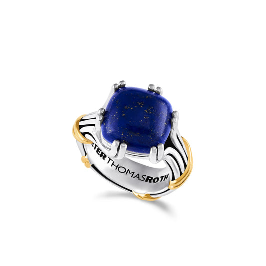 Bonbon Statement Ring in two tone sterling silver with lapis