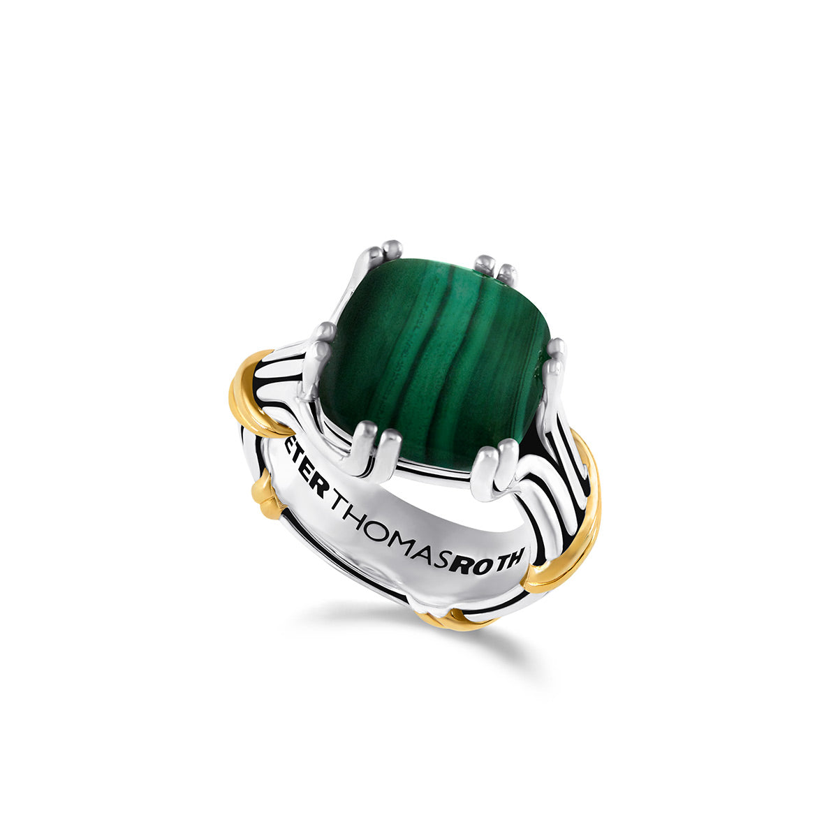 Bonbon Statement Ring in two tone sterling silver with malachite