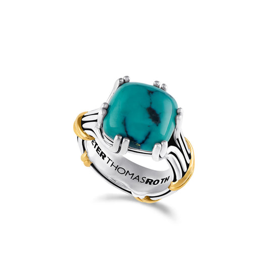 Bonbon Statement Ring in two tone sterling silver with turquoise