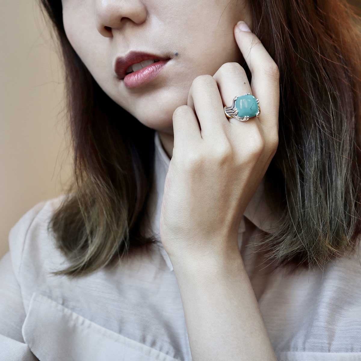 Bonbon Statement Ring in two tone sterling silver with turquoise