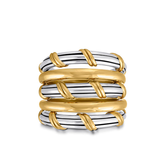 Hudson Stacked Fan Ring in two tone sterling silver