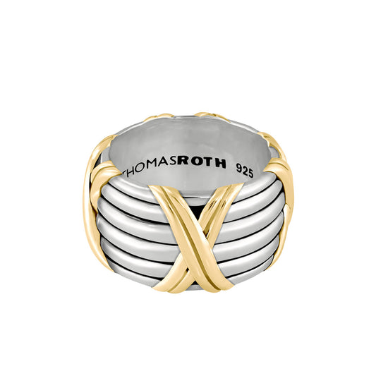 Signature Classic Kiss Wide Band Ring in two tone sterling silver