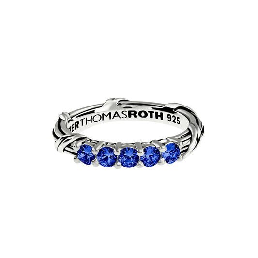 Signature Classic Five Stone Band Ring with blue sapphires in sterling silver
